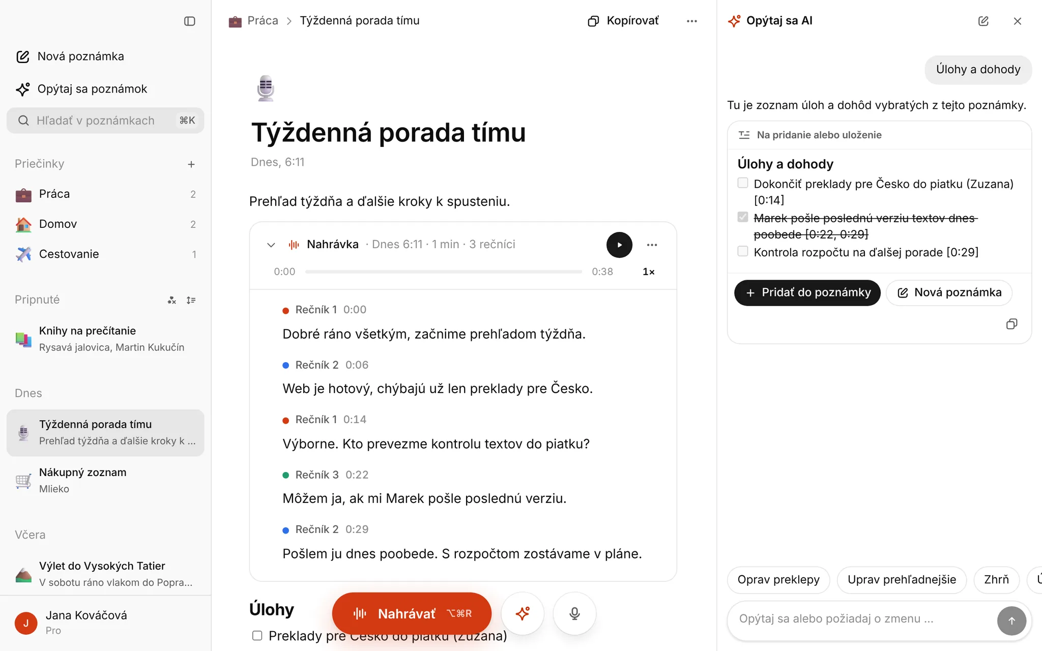 Zápisnica z porady z nahrávky, so vzorom na skopírovanie